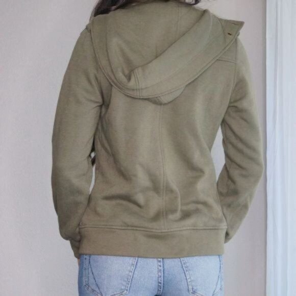 Olive Green Hooded Fleece Jacket Light Weight Coat Size S - Picture 3 of 10